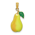 Load image into Gallery viewer, 14K Yellow Gold With Enamel 2-D Comice Pear With Stem &amp; Leaf Charm Pendant
