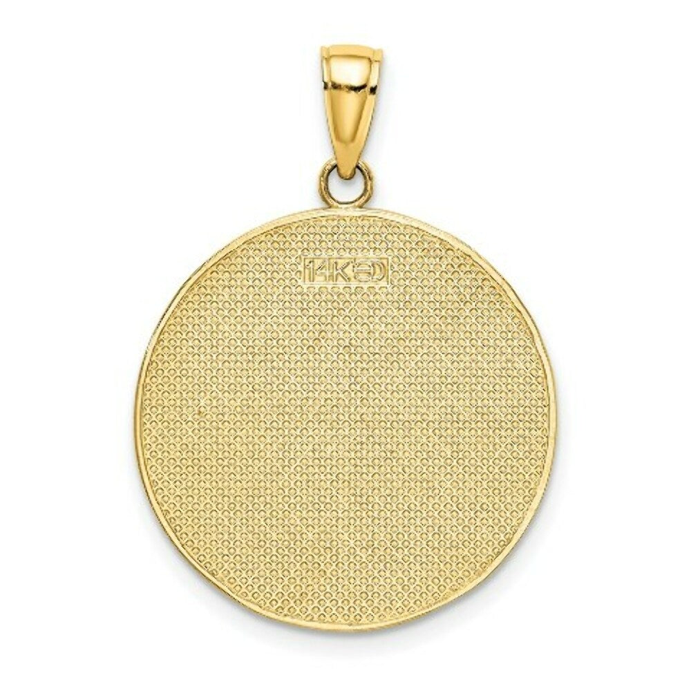 14K Yellow Gold Enamel Beach Scene On Round Disc Charm Pendant