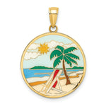Load image into Gallery viewer, 14K Yellow Gold Enamel Beach Scene On Round Disc Charm Pendant
