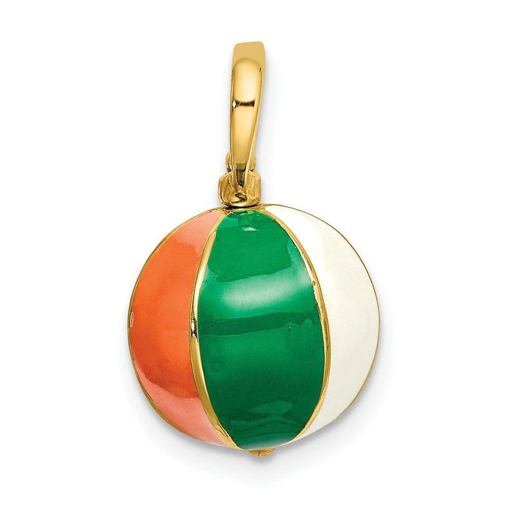 14K Yellow Gold 3-D Multi Color Enamel Beach Ball Charm Pendant