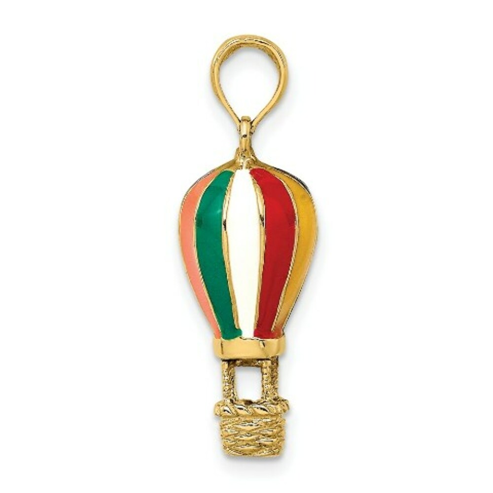14K Yellow Gold With Enamel 3-D Hot Air Balloon Charm Pendant