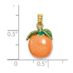 Load image into Gallery viewer, 14K Yellow Gold With Enamel 3-D Orange With Stem &amp; Leaf Charm Pendant
