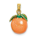Load image into Gallery viewer, 14K Yellow Gold With Enamel 3-D Orange With Stem &amp; Leaf Charm Pendant
