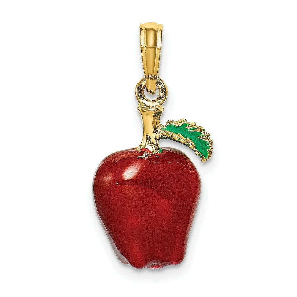 14K Yellow Gold With Enamel 3-D Red Delicious Apple Charm Pendant