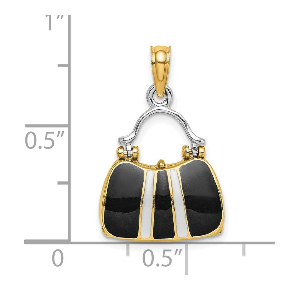 14K Yellow Gold 3-D with Enameled Moveable Handbag Charm Pendant