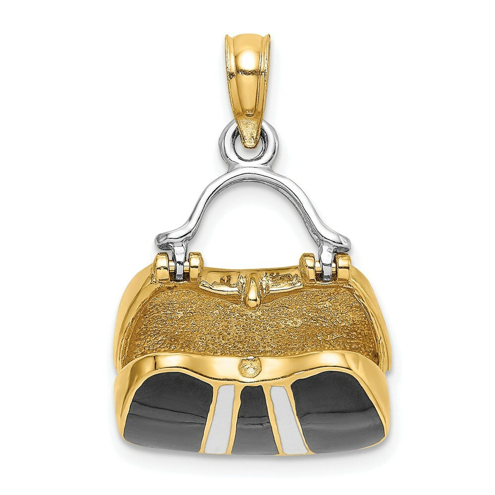 14K Yellow Gold 3-D with Enameled Moveable Handbag Charm Pendant