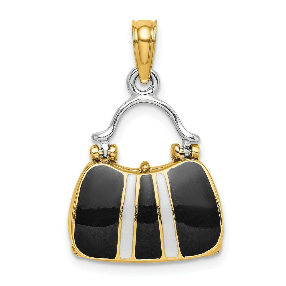 14K Yellow Gold 3-D with Enameled Moveable Handbag Charm Pendant