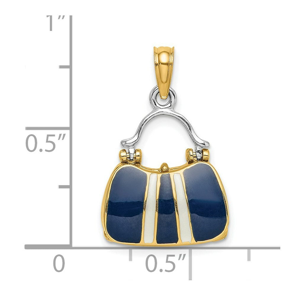 14K Yellow Gold 3-D NAVY Enameled HANDBAG MOVEABLE Charm Pendant