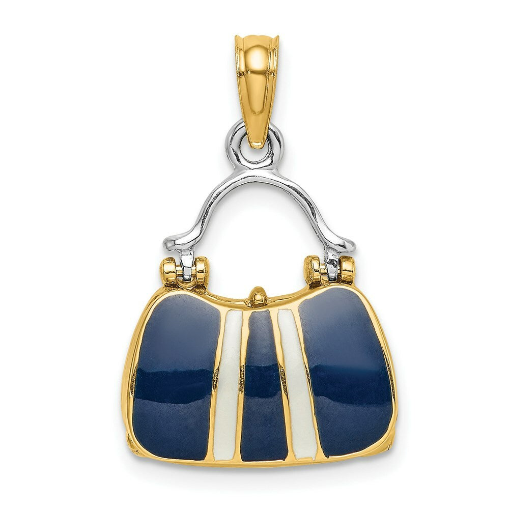 14K Yellow Gold 3-D NAVY Enameled HANDBAG MOVEABLE Charm Pendant
