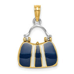 Load image into Gallery viewer, 14K Yellow Gold 3-D NAVY Enameled HANDBAG MOVEABLE Charm Pendant
