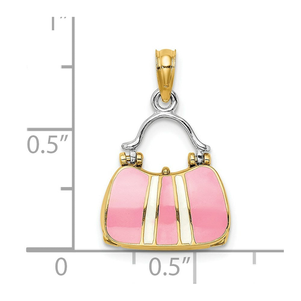 14K Yellow Gold 3-D With Enamel Moveable Handbag Charm Pendant