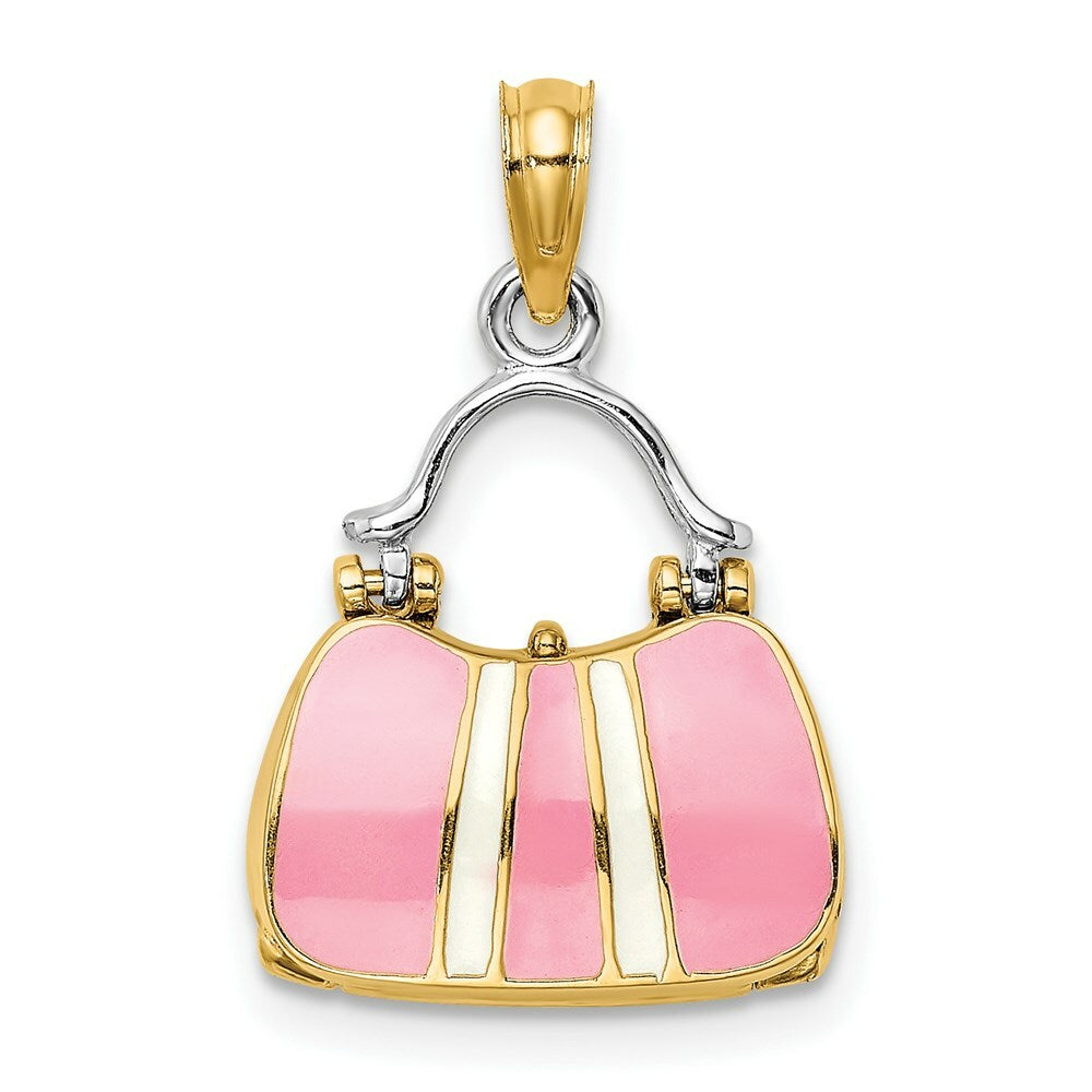14K Yellow Gold 3-D With Enamel Moveable Handbag Charm Pendant
