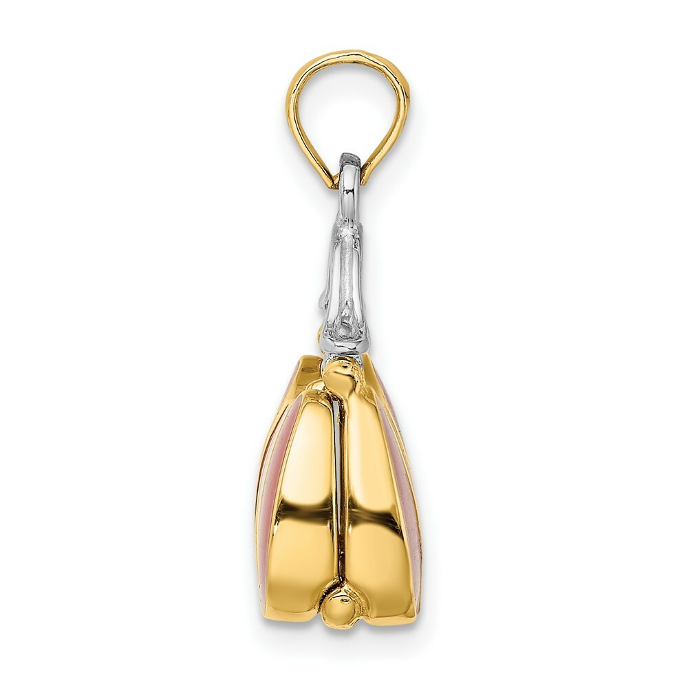 14K Yellow Gold 3-D Red Enameled HANDBAG MOVEABLE Charm Pendant