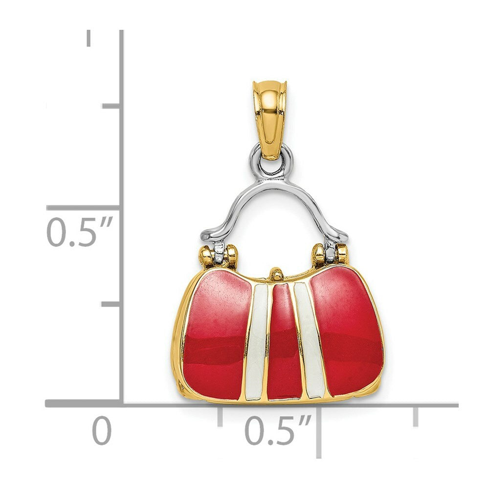 14K Yellow Gold 3-D Red Enameled HANDBAG MOVEABLE Charm Pendant