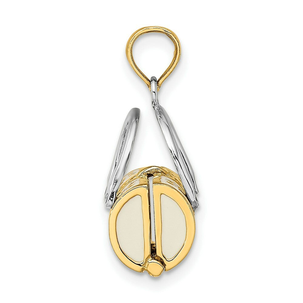 14K Yellow Gold 3-D White Enameled HANDBAG MOVEABLE Charm Pendant