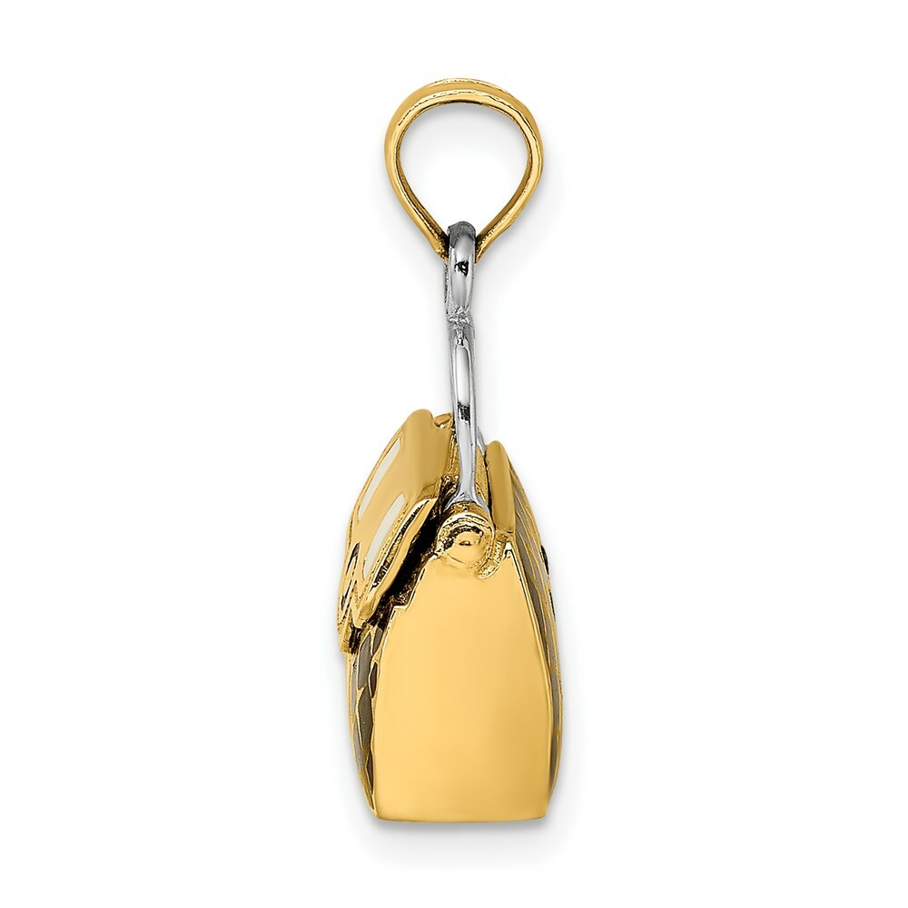 14K Yellow Gold 3-D With Black with White Enamel Moveable Handbag Charm Pendant