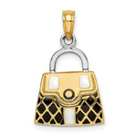 Load image into Gallery viewer, 14K Yellow Gold 3-D With Black with White Enamel Moveable Handbag Charm Pendant
