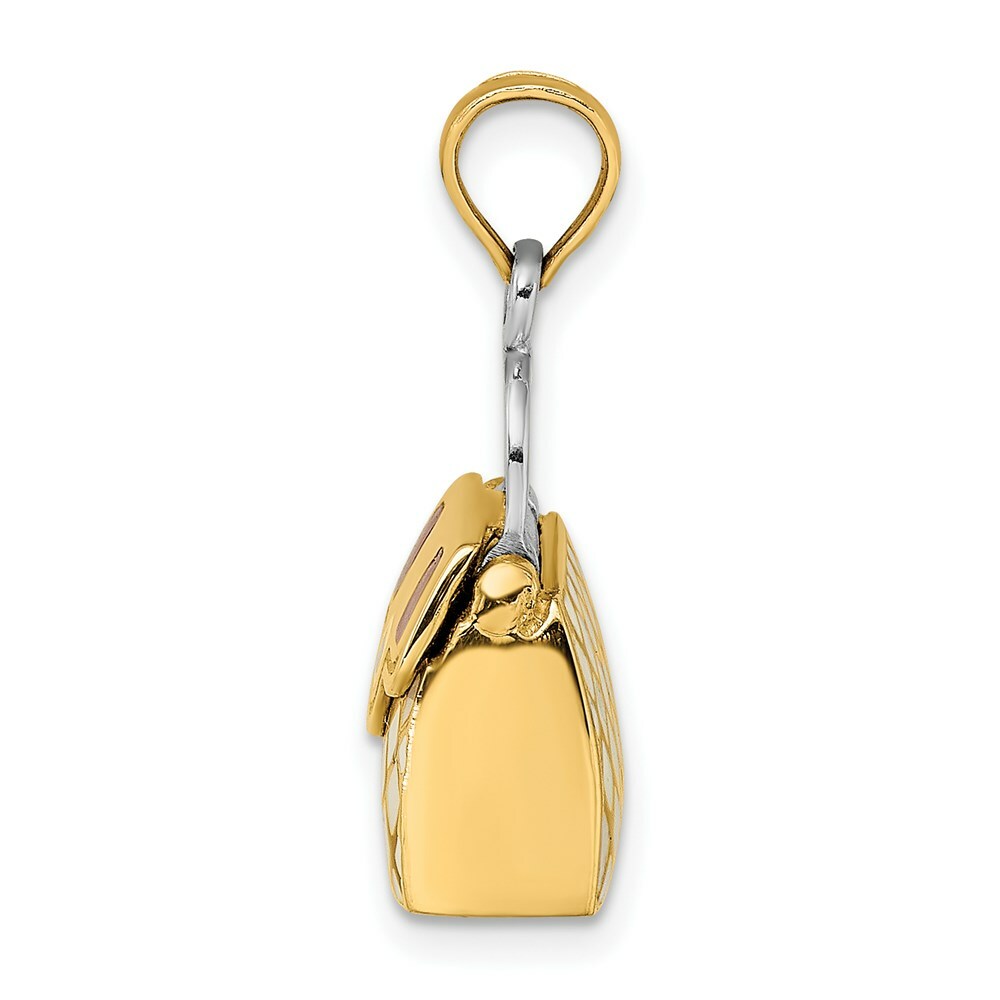 14K Yellow Gold 3-D With Red with White Enamel Moveable Handbag Charm Pendant