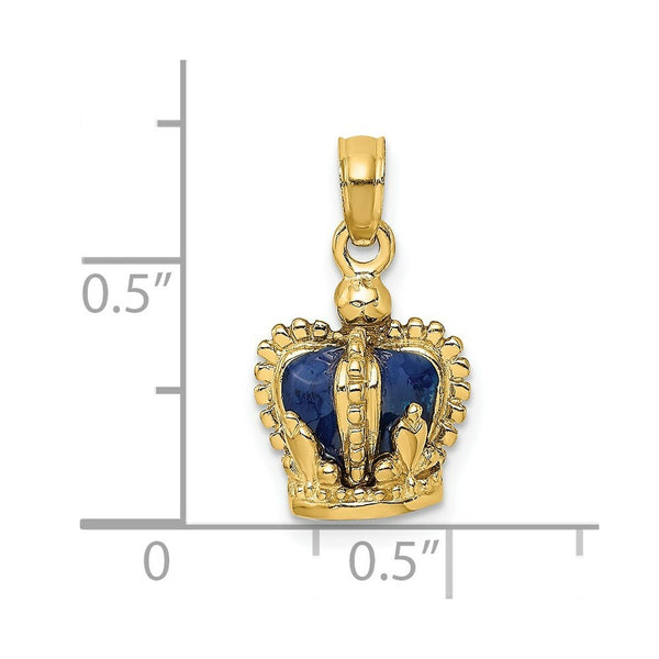 14K Yellow Gold 3-D With Blue Enamel Inside Crown Charm Pendant