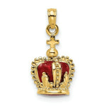 Load image into Gallery viewer, 14K Yellow Gold 3-D With Red Enamel Inside Crown With Cross On top Charm Pendant
