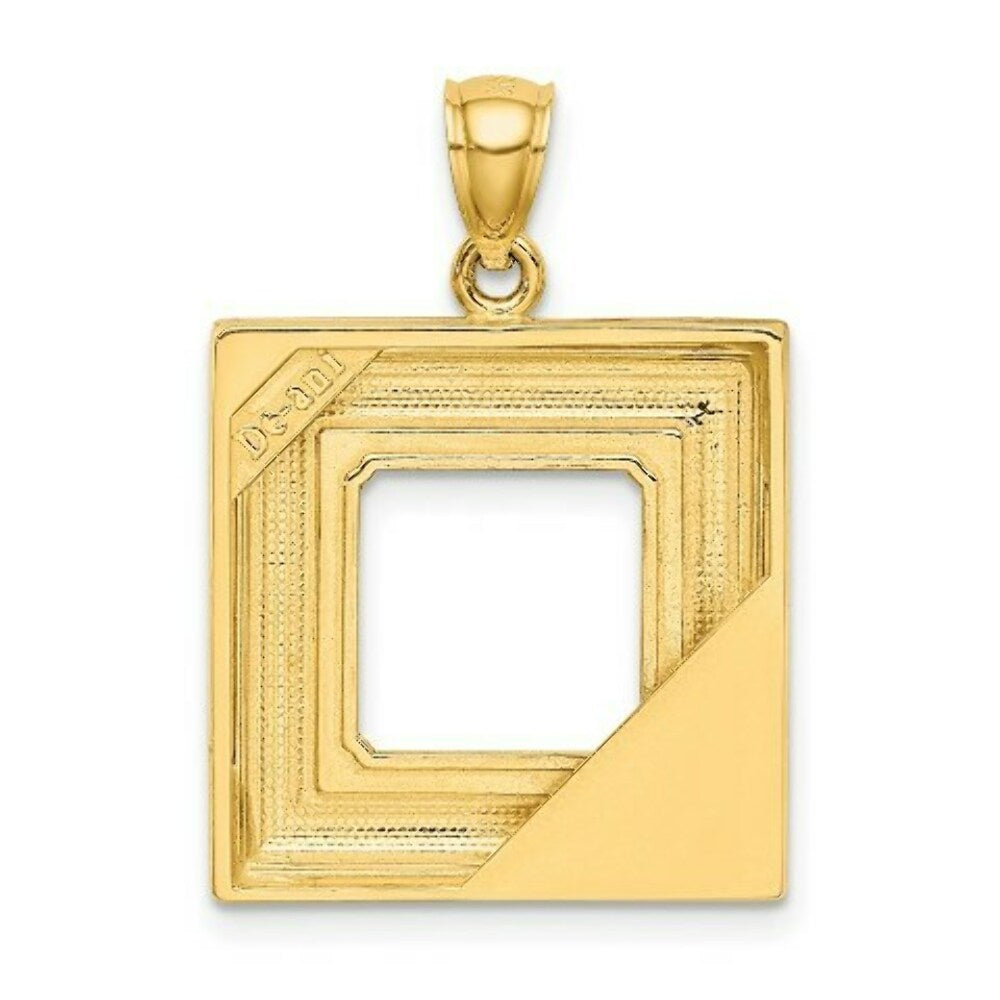 14K Yellow Gold With Enamel Aqua Picture Frame With flowers Charm Pendant