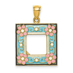 Load image into Gallery viewer, 14K Yellow Gold With Enamel Aqua Picture Frame With flowers Charm Pendant
