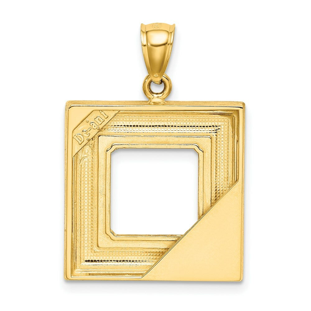 14K Yellow Gold With Enamel Navy Picture Frame With Flowers Charm Pendant