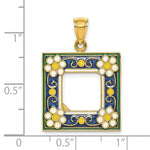 Load image into Gallery viewer, 14K Yellow Gold With Enamel Navy Picture Frame With Flowers Charm Pendant
