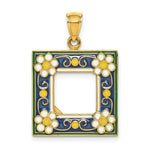 Load image into Gallery viewer, 14K Yellow Gold With Enamel Navy Picture Frame With Flowers Charm Pendant
