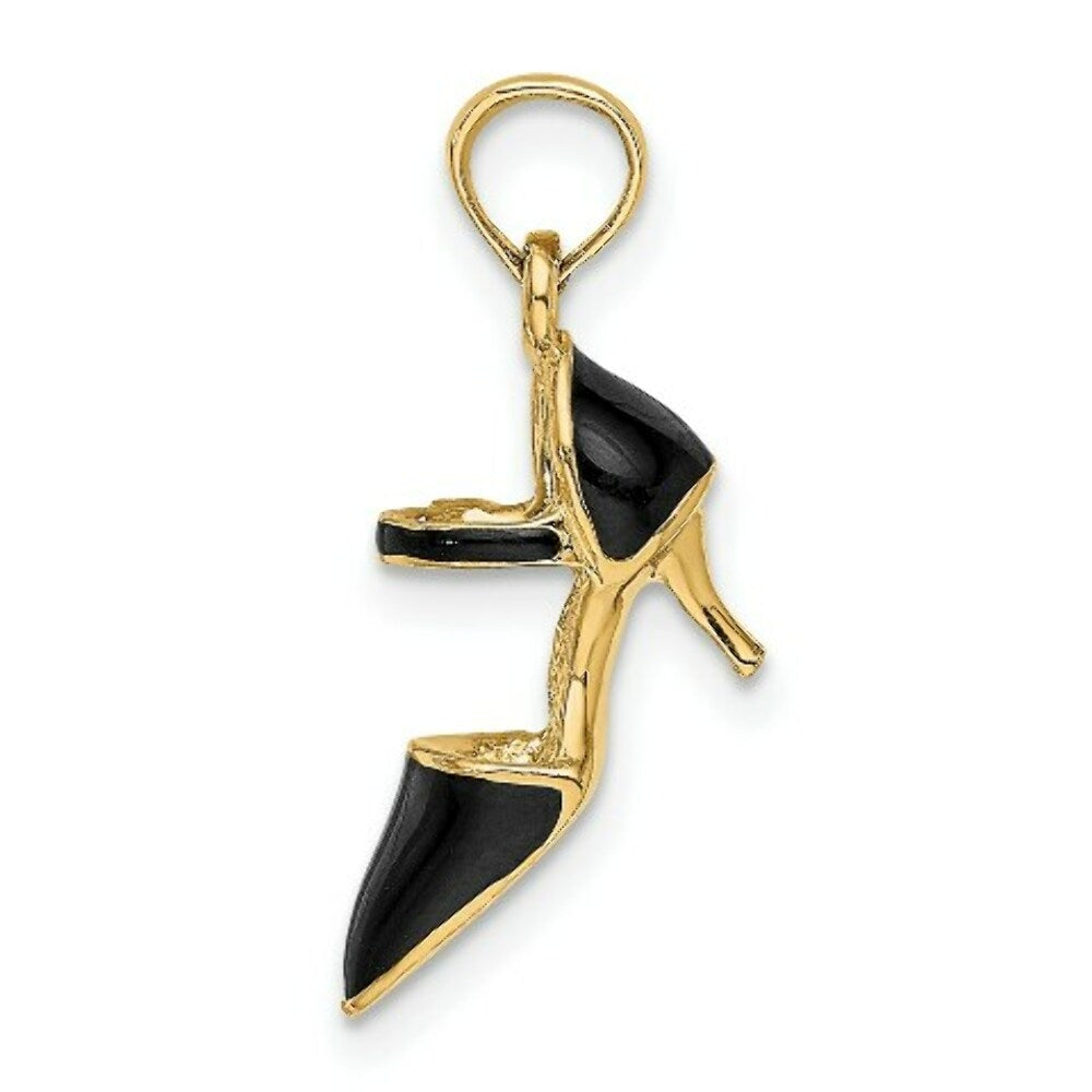 14K Yellow Gold 3-D Black Enamel Closed Toe High Heel Charm Pendant