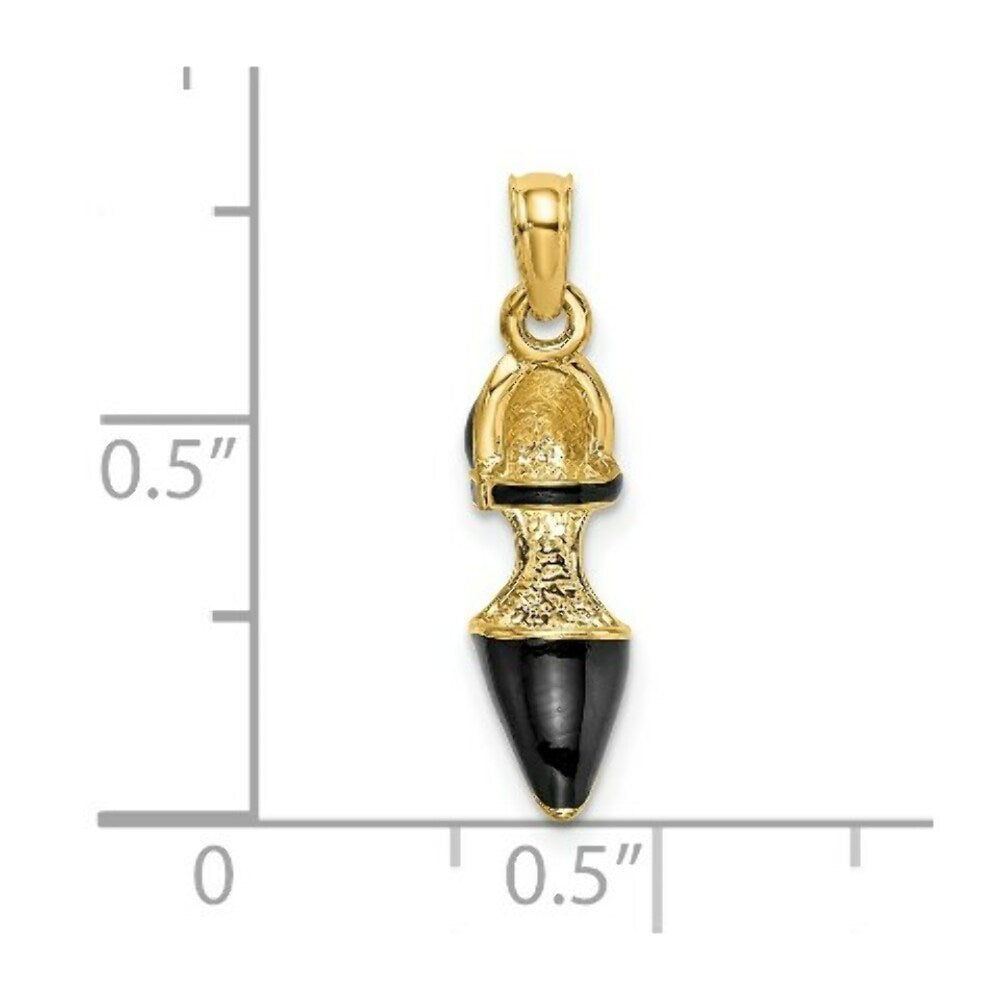 14K Yellow Gold 3-D Black Enamel Closed Toe High Heel Charm Pendant