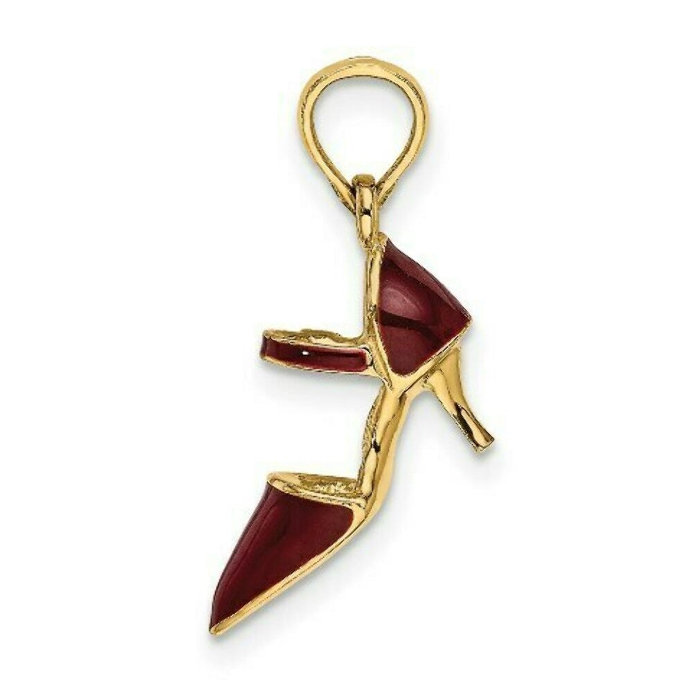 14K Yellow Gold 3-D Maroon Enamel Closed Toe High Heel Charm Pendant