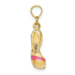 Load image into Gallery viewer, 14K Yellow Gold 3-D Pink Enamel Open Toe High Heel Charm Pendant
