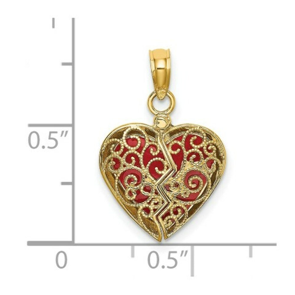 14K Yellow Gold 3-D Reversible Heart Opens Charm Pendant