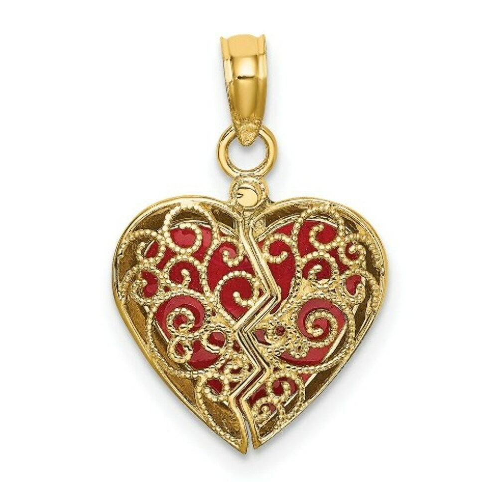14K Yellow Gold 3-D Reversible Heart Opens Charm Pendant
