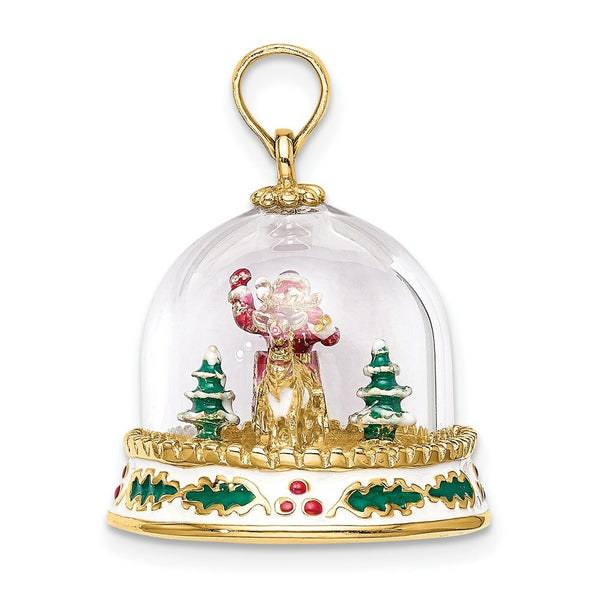 14K Yellow Gold 3-D & Enamel Christmas Snow Globe Charm Pendant