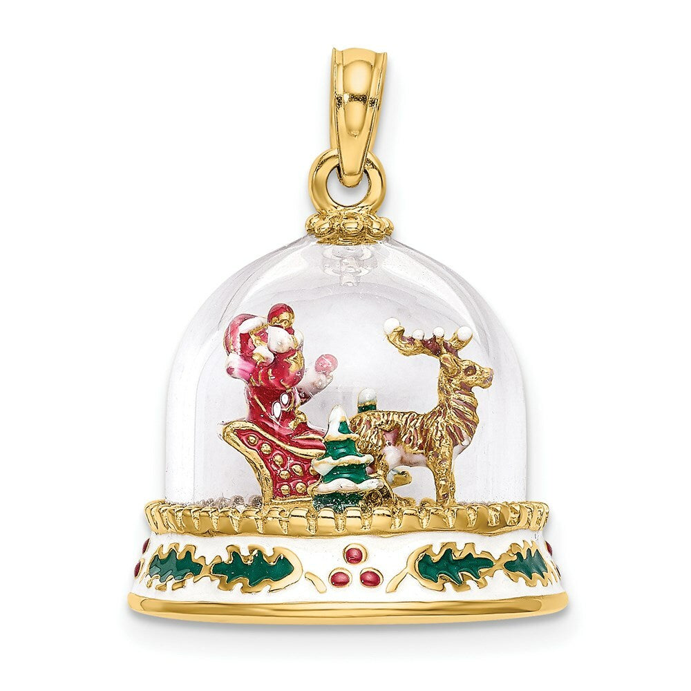 14K Yellow Gold 3-D & Enamel Christmas Snow Globe Charm Pendant