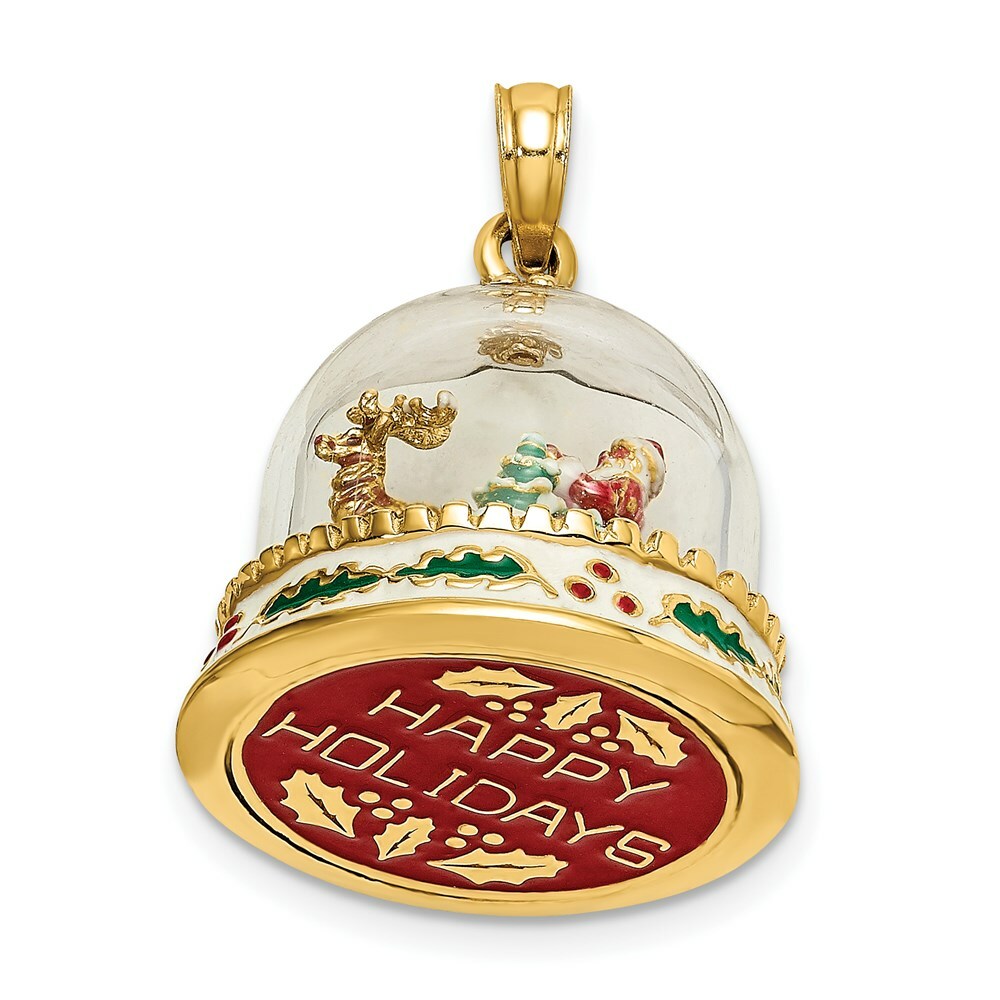 14K Yellow Gold 3-D & Enamel Christmas Snow Globe Charm Pendant