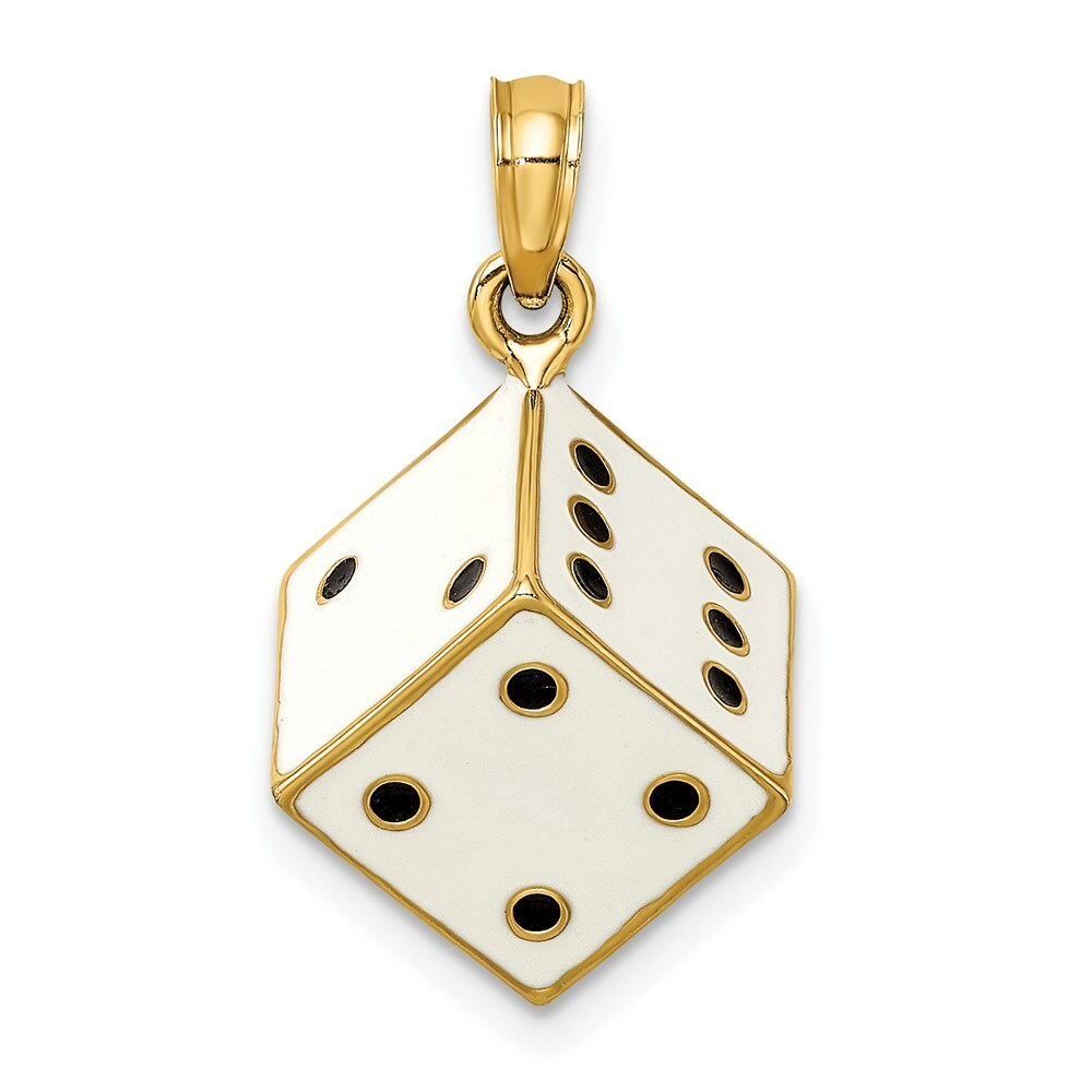 14K Yellow Gold 3-D Enamel Dice Charm Pendant