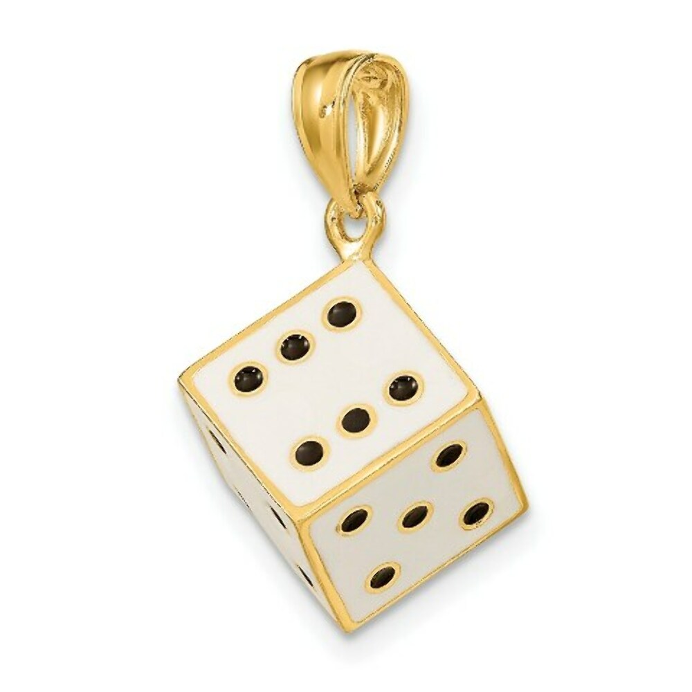 14K Yellow Gold 3-D Enamel Dice Charm Pendant