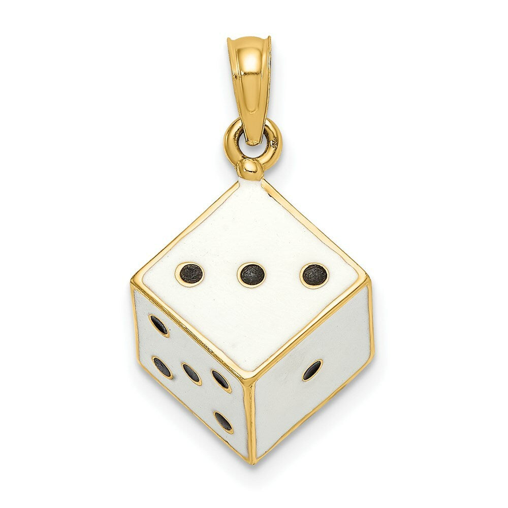 14K Yellow Gold 3-D Enamel Dice Charm Pendant