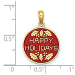 Load image into Gallery viewer, 14K Yellow Gold With Enamel HAPPY HOLIDAYS With Holly On Round Disc Charm Pendant
