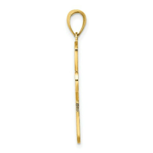 14K Yellow Gold Enamel Pink Ribbon Breast Cancer Cross