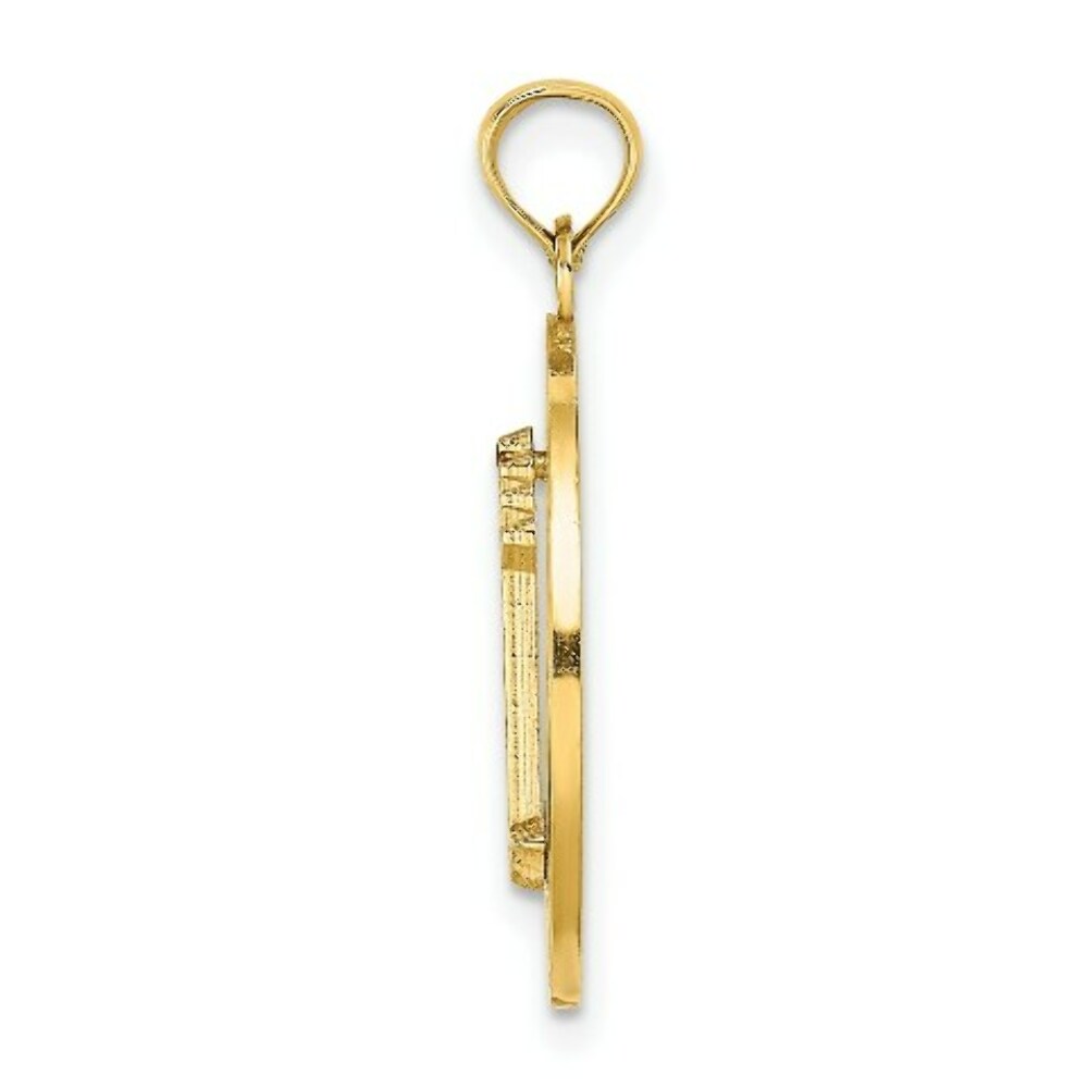 14K Yellow Gold HILTON Head On Round Frame With Enamel Lighthouse Charm Pendant