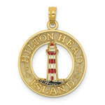 Load image into Gallery viewer, 14K Yellow Gold HILTON Head On Round Frame With Enamel Lighthouse Charm Pendant

