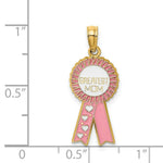 Load image into Gallery viewer, 14K Yellow Gold Enamel GREATEST MOM Pink RIBBON Charm Pendant
