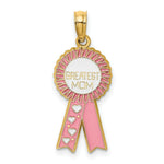 Load image into Gallery viewer, 14K Yellow Gold Enamel GREATEST MOM Pink RIBBON Charm Pendant
