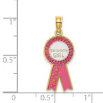 Load image into Gallery viewer, 14K Yellow Gold Enamel BIRTHDAY GIRL Pink RIBBON Charm Pendant
