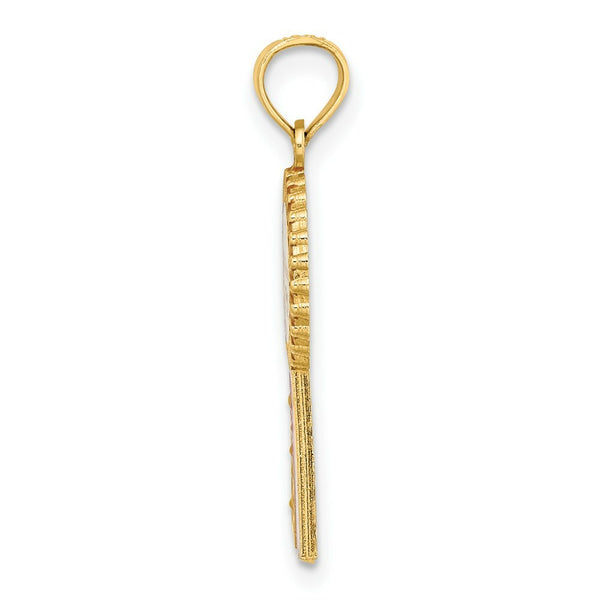 14K Yellow Gold Enamel BIRTHDAY GIRL Pink RIBBON Charm Pendant