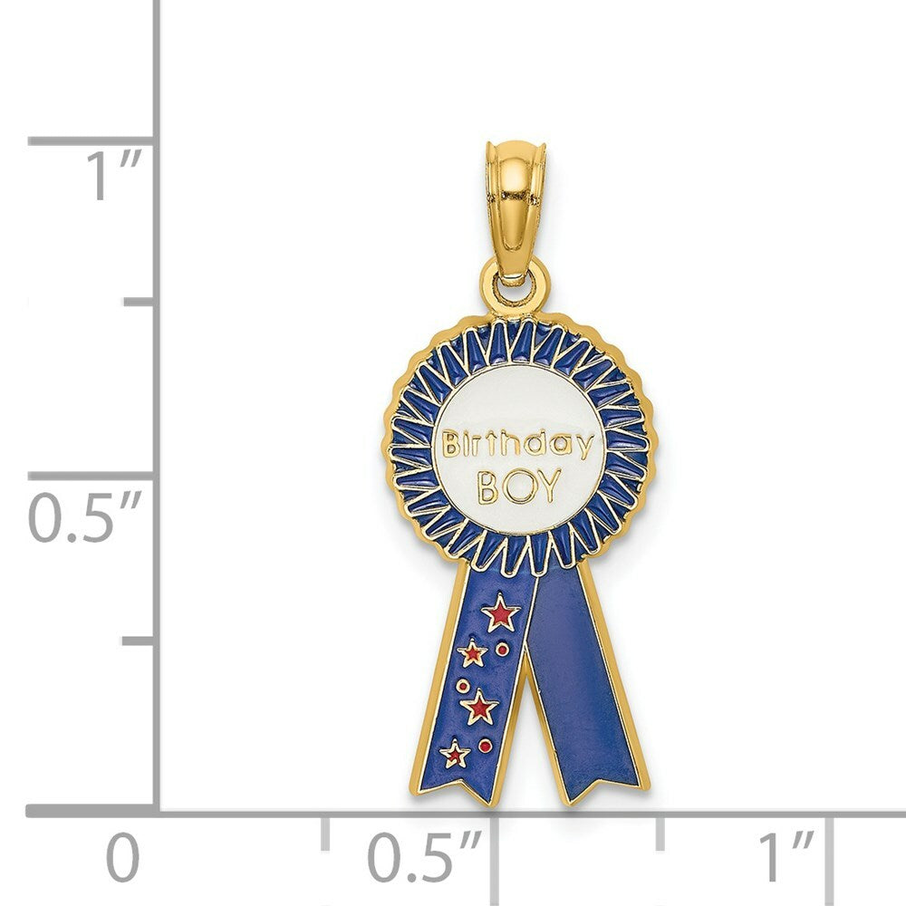 14K Yellow Gold Enamel BIRTHDAY BOY Blue RIBBON Charm Pendant